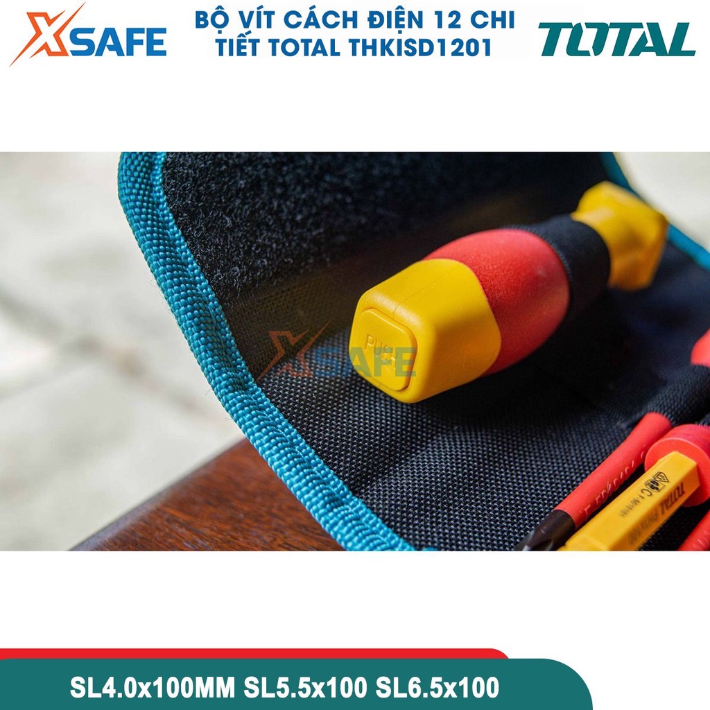 Bộ tua vít cách điện 1000v 12 chi tiết TOTAL THKISD1201| Bộ 12 tuốc nơ vít cách điện thay đổi đầu linh hoạt - [XSAFE]