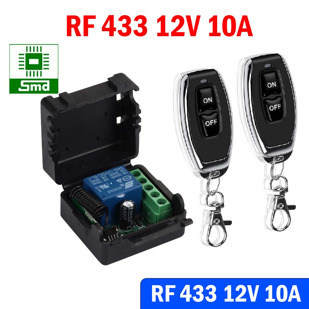Công tắc điều khiển từ xa RF 10A,12V mạch thu RF 2 tiếp điểm Relay 10A RF 433 MHz học lệnh 4 chế độ bộ 2 khiển