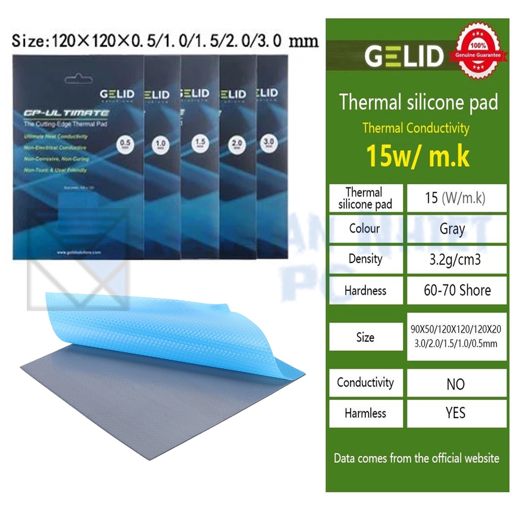 Miếng tản nhiệt cao cấp Gelid Thermal Pad Ultimate 120x120mm 15W/mk - Chính Hãng