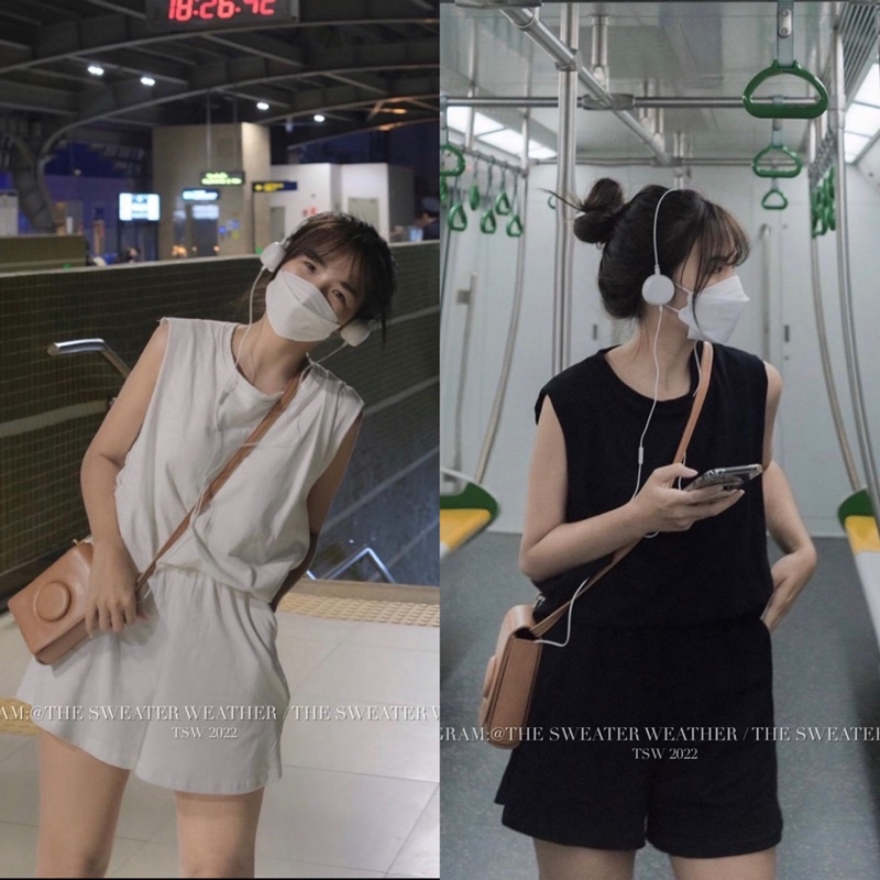 Bộ đồ nữ set đồ áo ba lỗ Áo Tanktop quần short Cotton co giãn mùa hè năng động