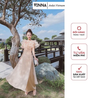 Áo dài cách tân hoa bèo cánh tiên nhiều tầng phong cách tiểu thư sang trọng cho dịp lễ tết đầu năm Vinna