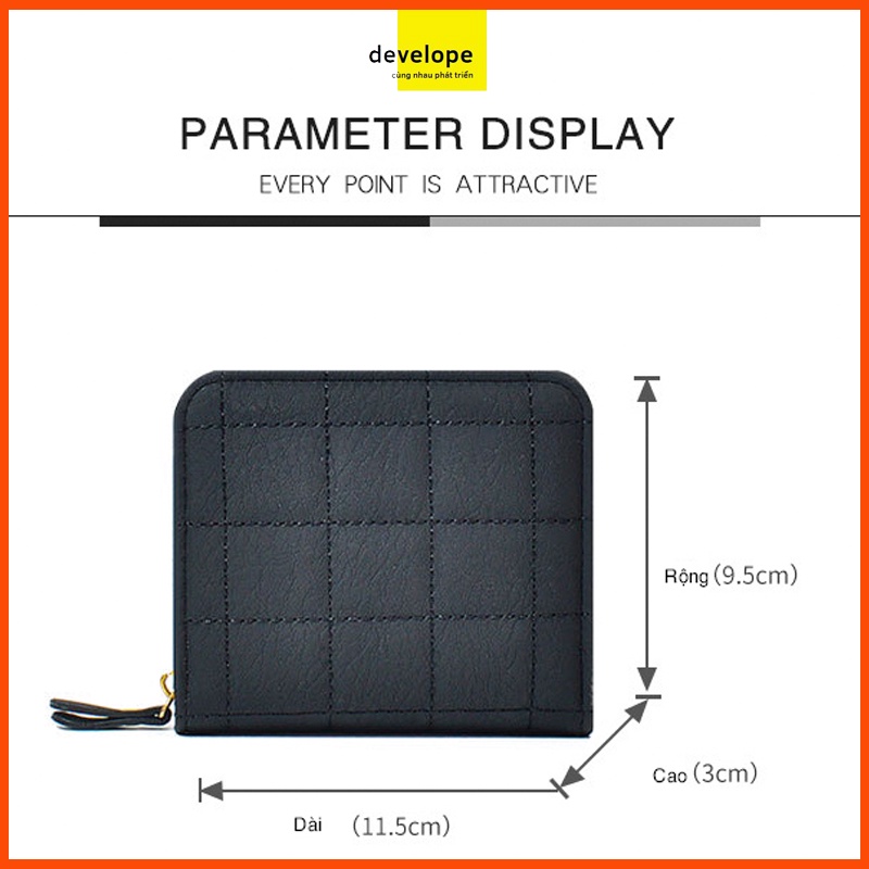 Ví nữ  DEVELOPE đựng thẻ / xu họa tiết da PU KIỂU CARO  nhỏ gọn