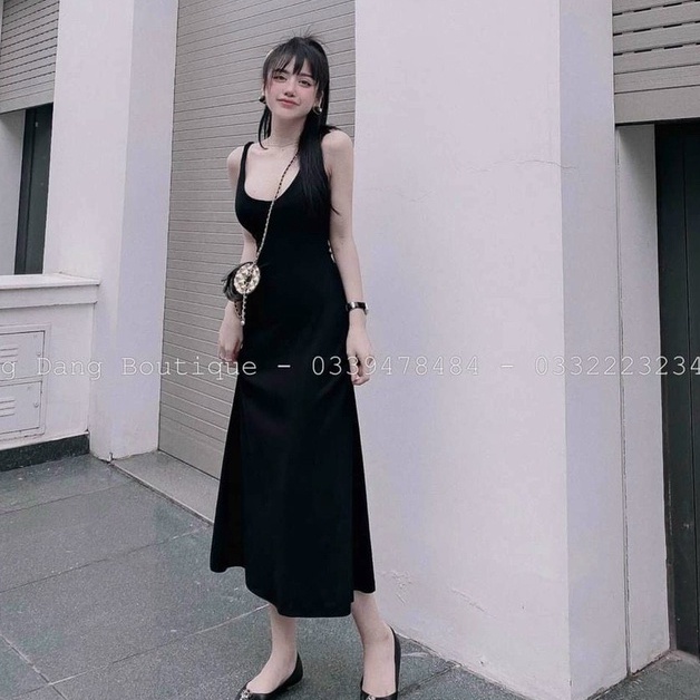 đầm 2 dây bản cổ tim dáng dài xòe nhẹ k
