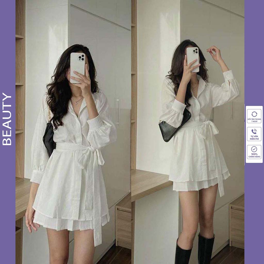Set vest nữ quần đùi set váy sơ mi chân váy dáng dài thắt eo mặc đi chơi siêu xinh mã 044 BEAUTY – TD39