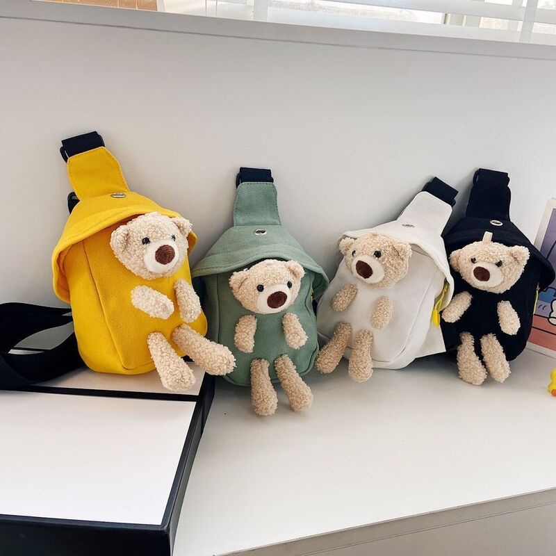 Plush Bear Bag New Chest Bag Cute Cartoon Small Backpack Personalized Mini Hundred Waist Bag Mini Canvas Bag