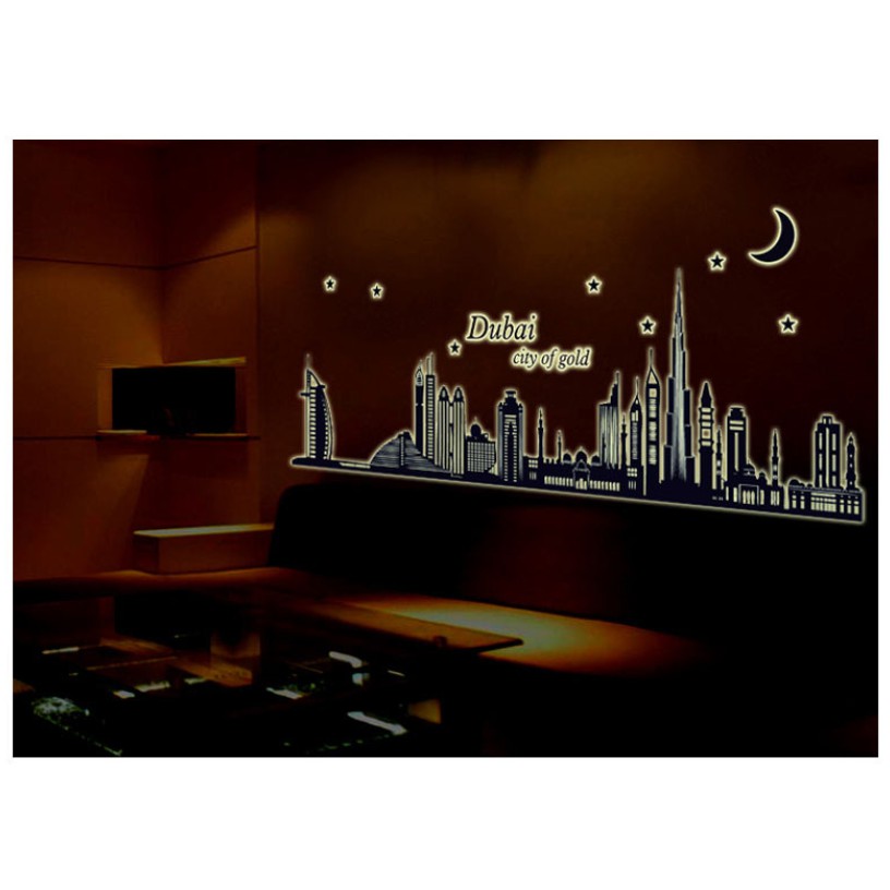 Decal dán tường Dạ quang thành phố Dubai huyền ảo