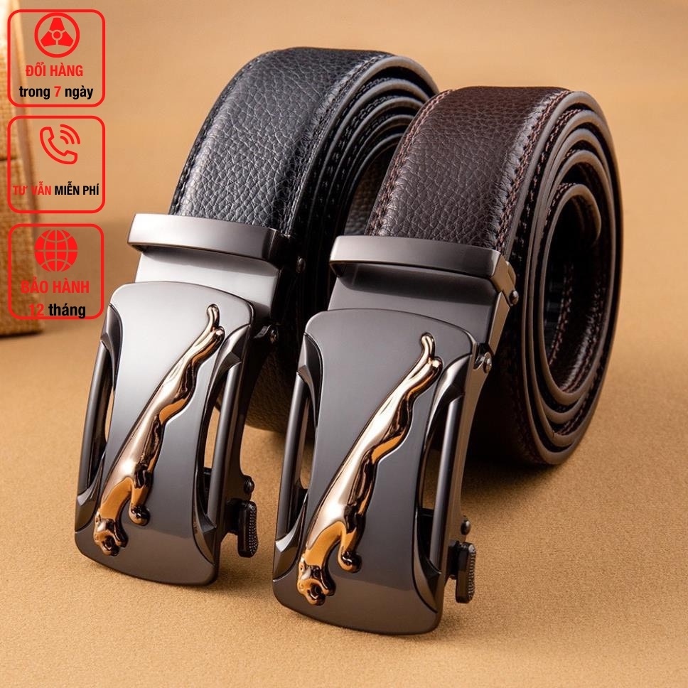 Thắt lưng nam da bò cao cấp-3 lớp-màu đen-khóa tự động DN505