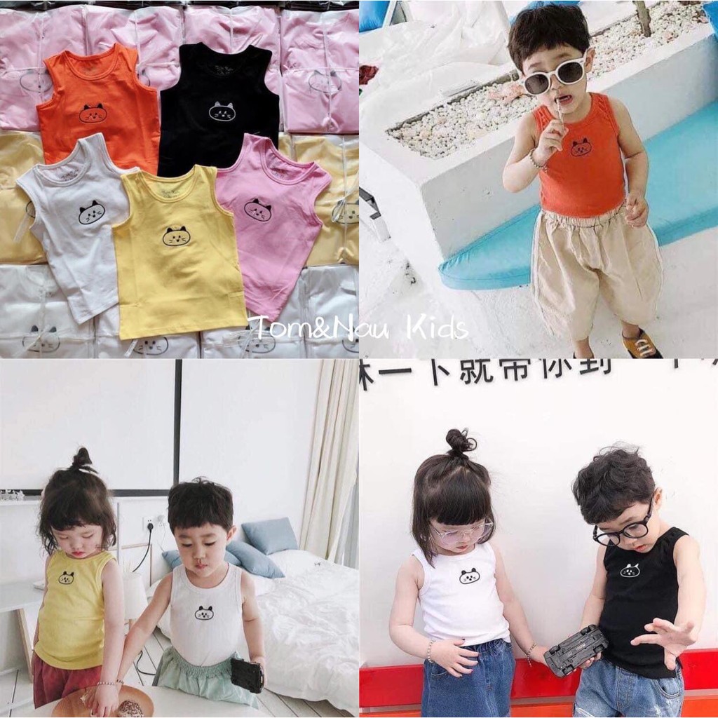 (KHAI TRƯƠNG BÁN GIÁ XƯỞNG+ ẢNH THẬT)(SIZE 9-28KG) Áo ba lỗ bé trai bé gái thêu mèo cực dễ thương mát mùa hè