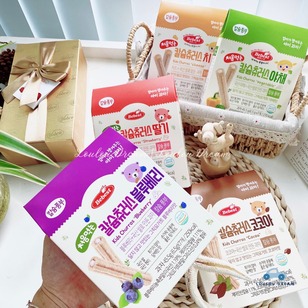 [ĐỦ VỊ] Bánh cuộn kem BEBEST Kids Churros Hàn Quốc gạo lứt bổ sung canxi cho bé 7m+