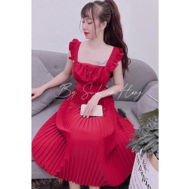 Đầm lụa cánh tiên dập ly sịn 3181(Ảnh shop chụp thật 100%)
