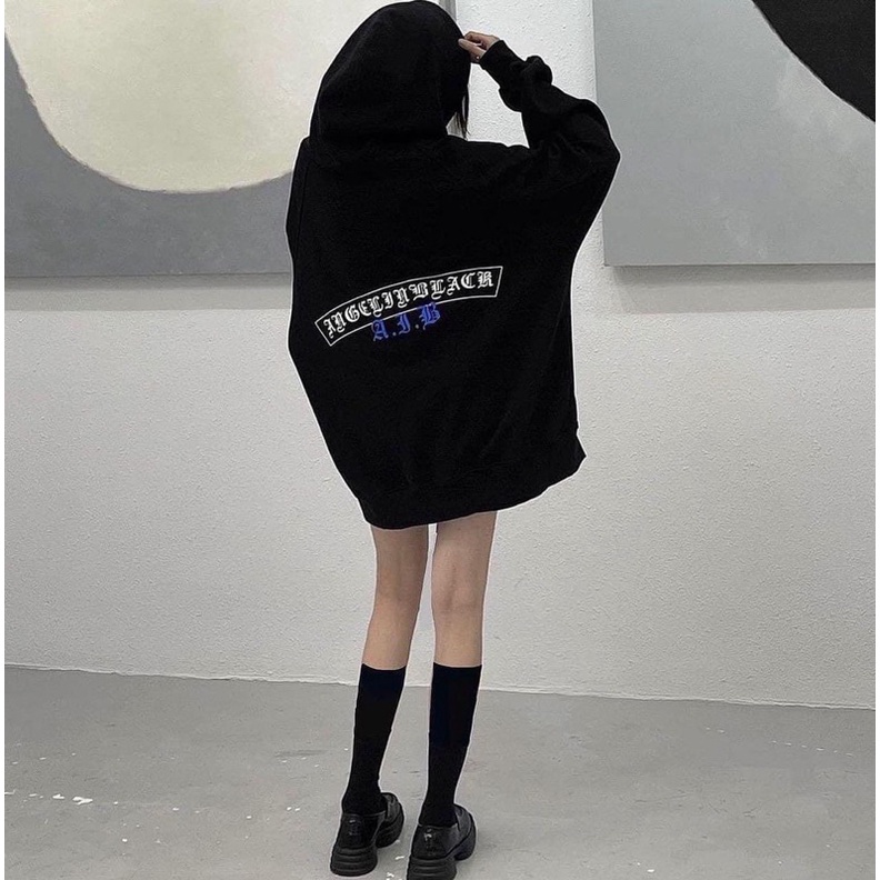 Áo khoác nỉ ngoại có nón 2 lớp in angle unisex ulzzang nam nữ