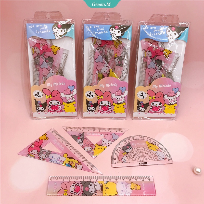 Bộ Thước Tam Giác Thước Kẻ Họa Tiết Hoạt Hình Kuromi My Melody Cinnamoroll Dễ Thương Cho Học Sinh