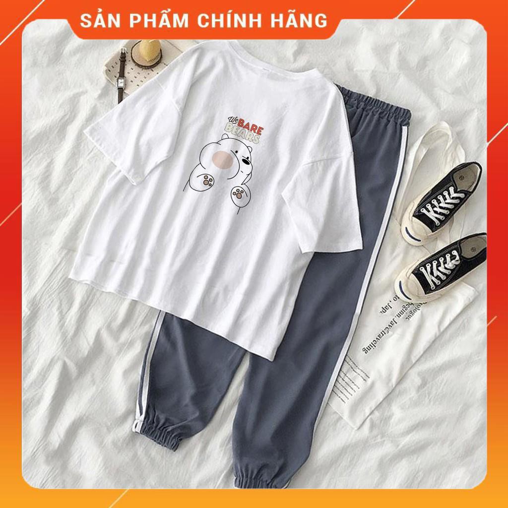 Bộ Jogger Line Phối Thun Unisex We Bare Bears Gấu Trắng S40 Dusty