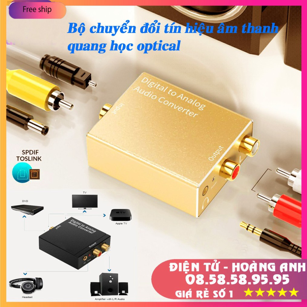 Bộ chuyển đổi tín hiệu âm thanh quang học Optical ra audio AV, tặng kèm dây nguồn và dây quang 1m