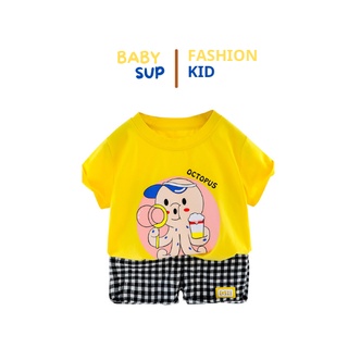 Bộ cộc tay BABY SUP chú mực ngộ nghĩnh cho bé cân nặng 8-18KG