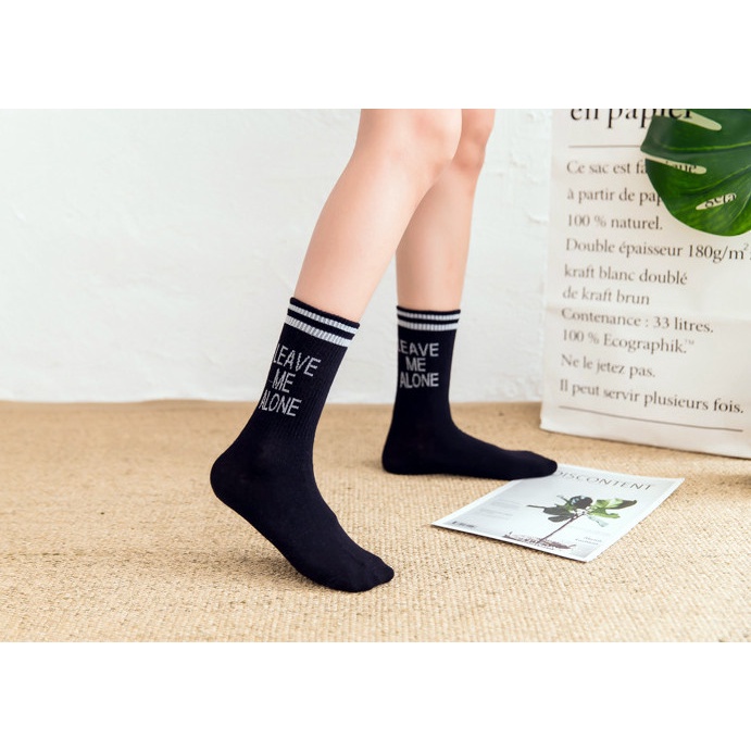 Vớ cổ cao Unisex chữ LEAVE ME ALONE phong cách thể thao, đường phố.