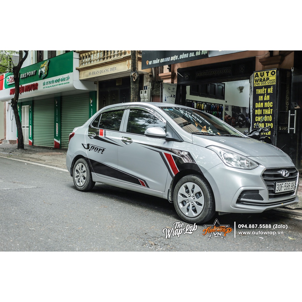 Tem họa tiết xe i10 Sedan Sport - Tem họa tiết ô tô Hyundai, tem dán sườn xe thể thao