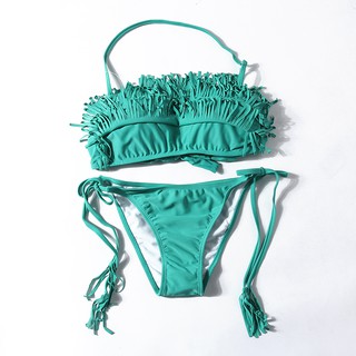 Bikini 2 mảnh tua rua màu xanh
