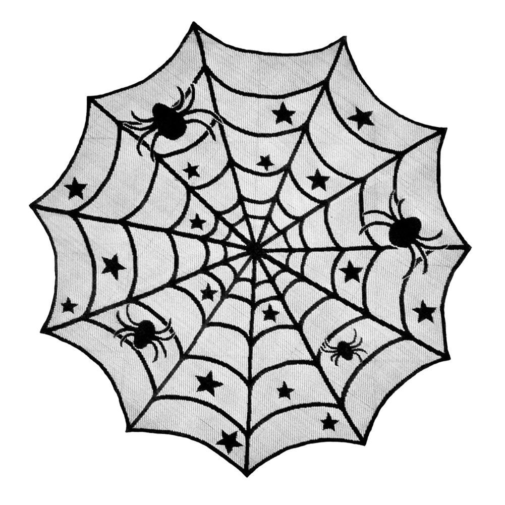 Khăn Trải Bàn Tròn Phối Ren / Mạng Nhện Trang Trí Tiệc Halloween