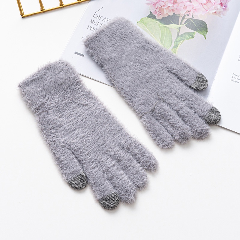 Găng Tay Len Lông Thỏ Mềm Mại Giữ Ấm Mùa Đông Cho Nữ