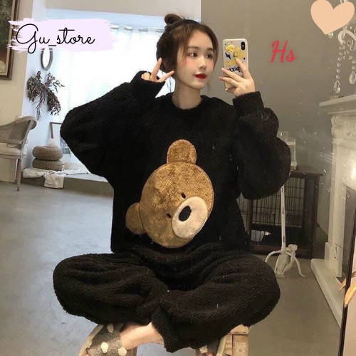 Bộ ngủ ở nhà gấu lông dài tay cực hot ảnh thật