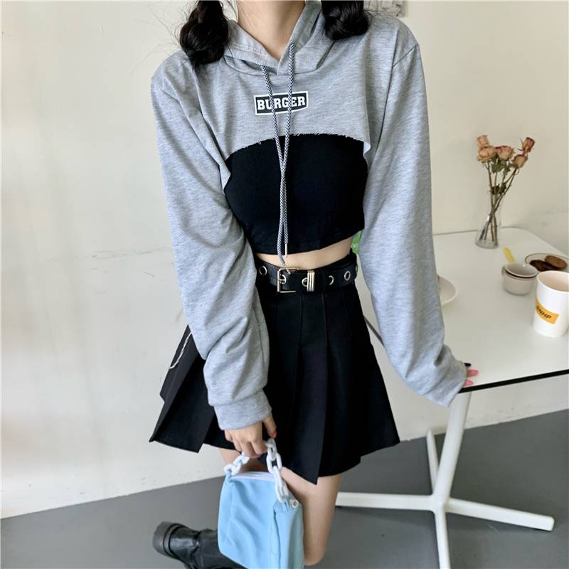 Áo khoác croptop nu Set Áo Hoodie Dài Tay Form Rộng + Quần Short Thời Trang Hip Hop