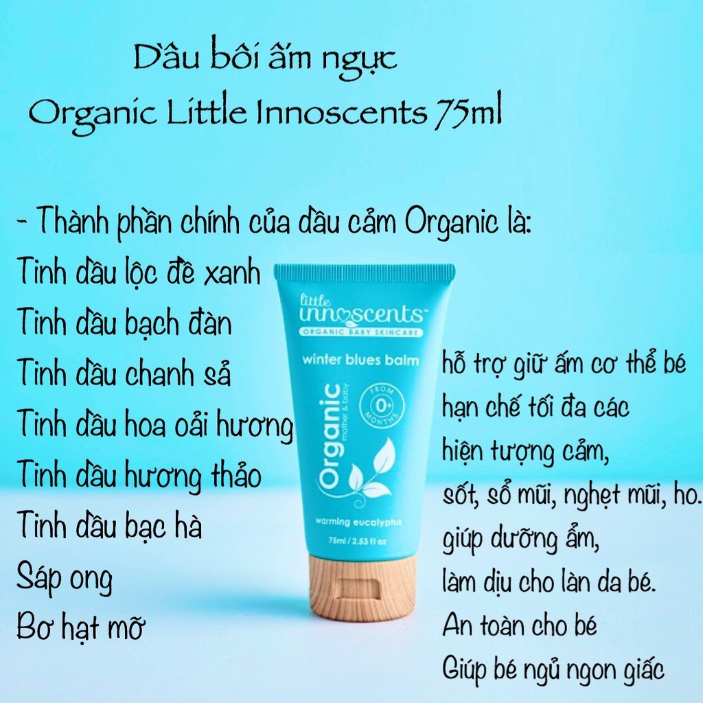 Dầu bôi ấm ngực phòng ngừa cảm cúm,giảm ho,nghẹt mũi từ Khuynh Diệp Little Innoscents winter blue balm Úc -Riobaby