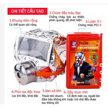 MẶT NẠ PHÒNG KHÓI TZL30   CÓ tem kiểm định- THOÁT HIỂM, PHÒNG NGẠT KHÓI KHI CÓ ĐÁM CHÁY-  BHGT