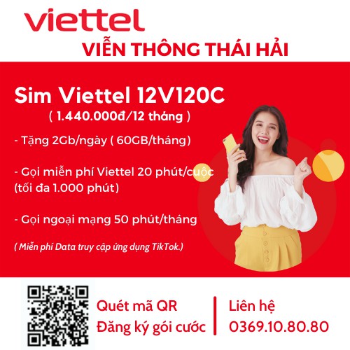 Sim 4G Viettel gói V120C miễn Phí gọi nội mạng dưới 20 phút và 2GB ngày đầu số 09xxx