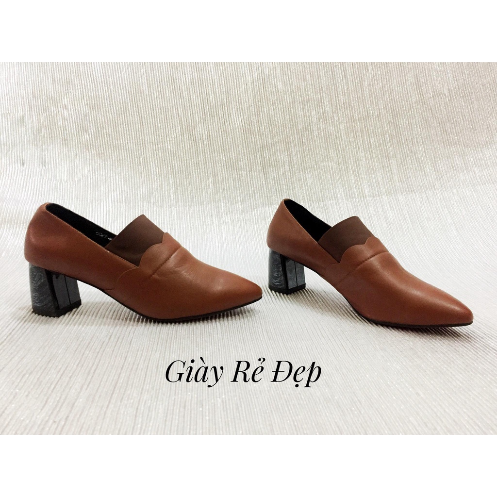 Giày Bốt Da Mềm Nữ Cổ Thấp Đế Vuông 5P Mũi Nhọn | Bốt Nữ Cao Gót 5cm Thấp Cổ Phong Cách Công Sở | Thời Trang Cao Cấp