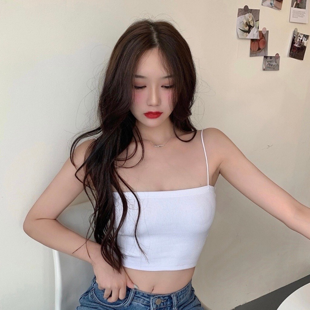 Áo 2 dây sợi bún co dãn 4 chiều chất cotton, có đêm ngực dáng lửng sexy Hàn Quốc loại đẹp