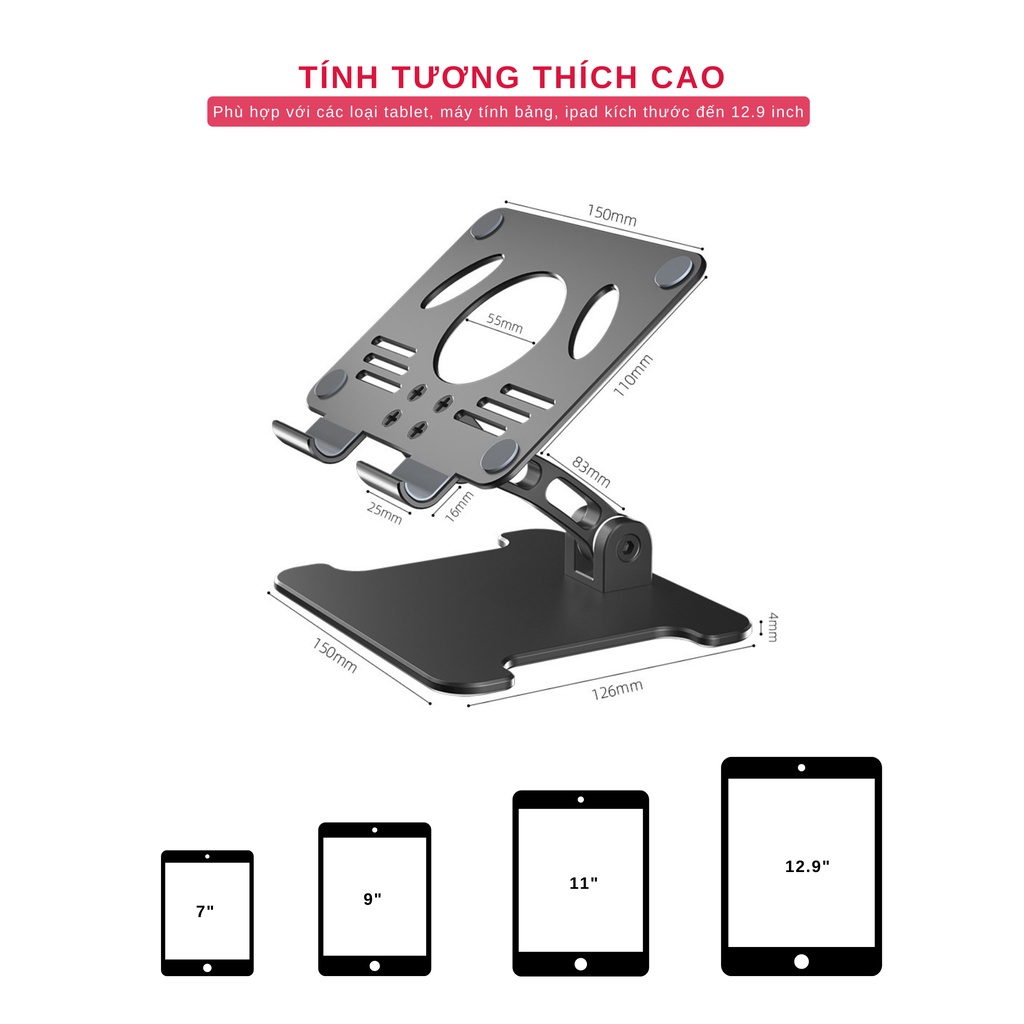 DigiMix Giá Đỡ Để Bàn Dành Cho Máy Tính Bảng, Ipad - Chất Liệu Hợp Kim Nhôm Cao Cấp Hàng Chính Hãng