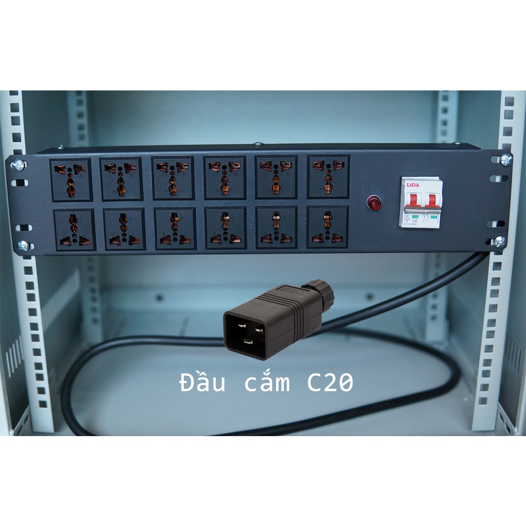 Ổ cắm điện, Thanh Nguồn PDU Rack 12 Cổng Đa Năng 2U Có đầu Cắm 3 Chân, C14,C20, Công Nghiệp