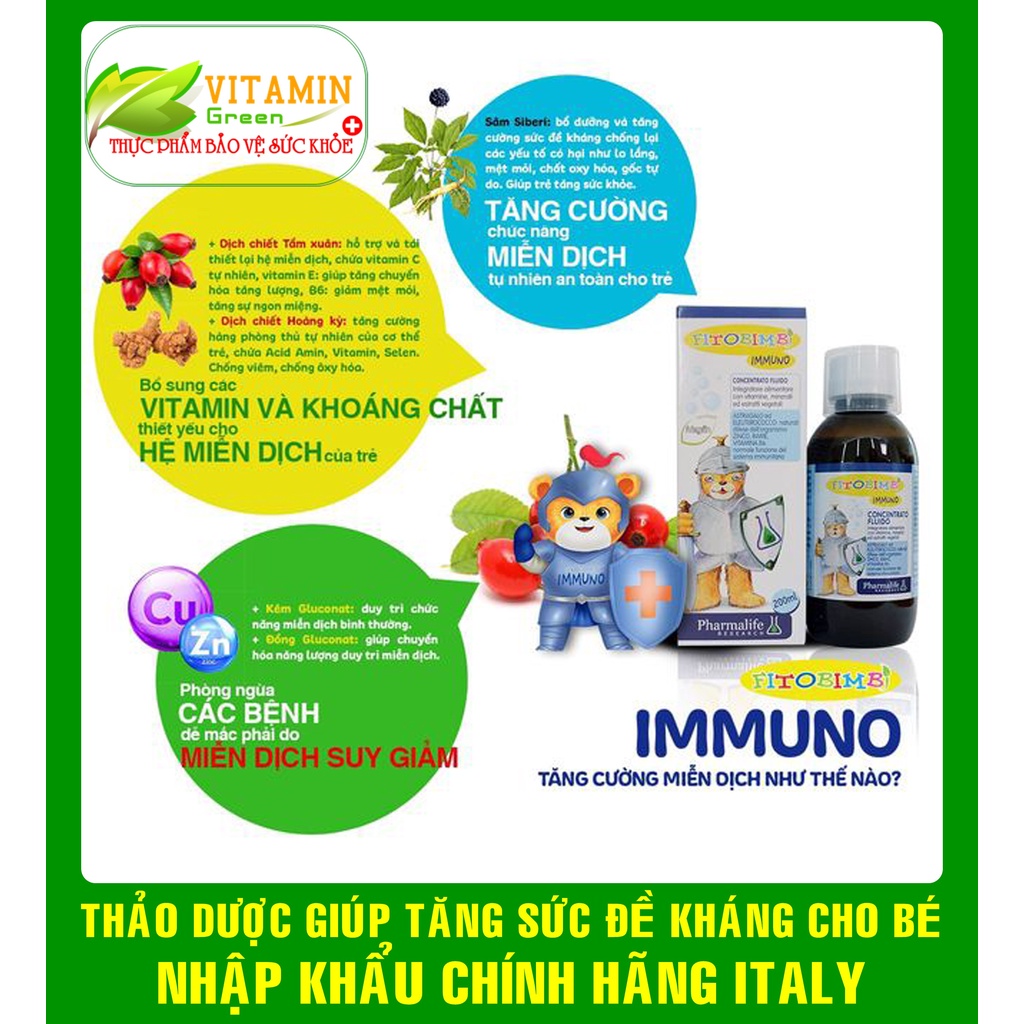 FITOBIMBI IMMUNO GIÚP TĂNG SỨC ĐỀ KHÁNG, TĂNG CƯỜNG MIỄN DỊCH CHO BÉ | NHẬP KHẨU CHÍNH HÃNG ITALY