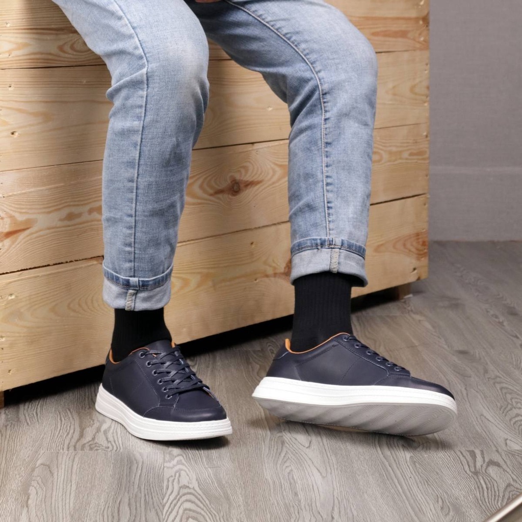Giày da thể thao da bò LC2101 Xanh Navi, da bò màu xanh Lucas Shoes bảo hành 1 năm (LC2101 Xanh Navi)
