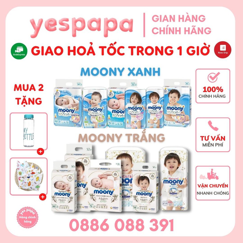 Bỉm Moony/ Moony Natural nội địa Nhật quần/dán size NB90/S82/M58/L44/XL38