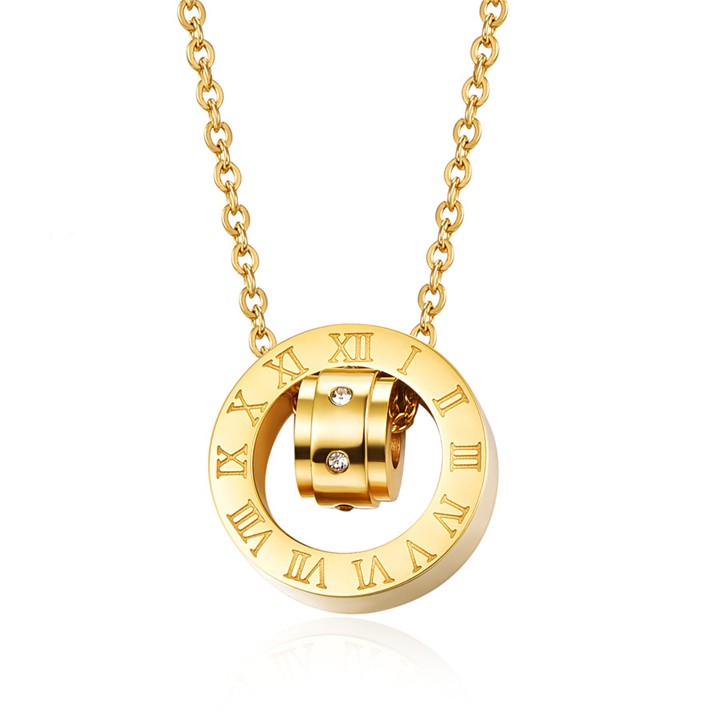 DÂY CHUYỀN TITAN SỐ LA MÃ LỒNG TRỤ TRÒN ĐÍNH ĐÁ TN136 siêu đẹp, bền màu, chuẩn thời trang