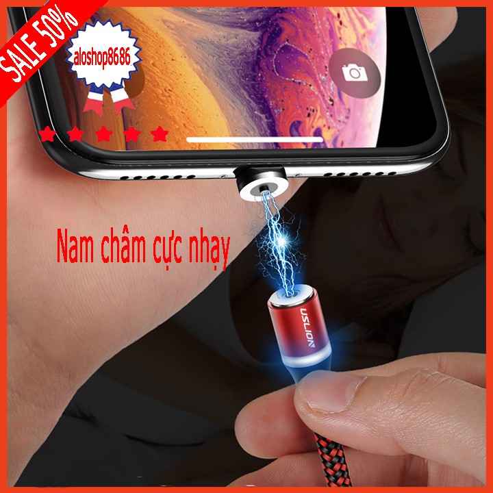 [ FREESHIP TỪ 50K ] Hỗ trợ sạc nhanh | Dây sạc nam châm COMBO 3 đầu iphone | micro USB | Type C xoay 360 độ ALOSHOP8686