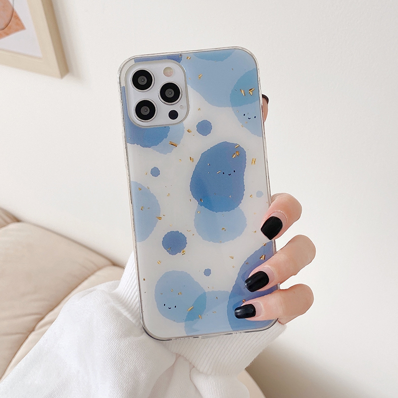 Simple fashion blue ink smiley face anti-fall phone case For iPhone 12 Pro Max 12Pro 12 Mini iPhone SE2020 11Pro Max 11Pro 11 iX XR XS Max 7 8 Plus Full Coverage case