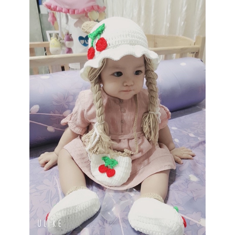 Mũ len kèm tóc giả cho bé