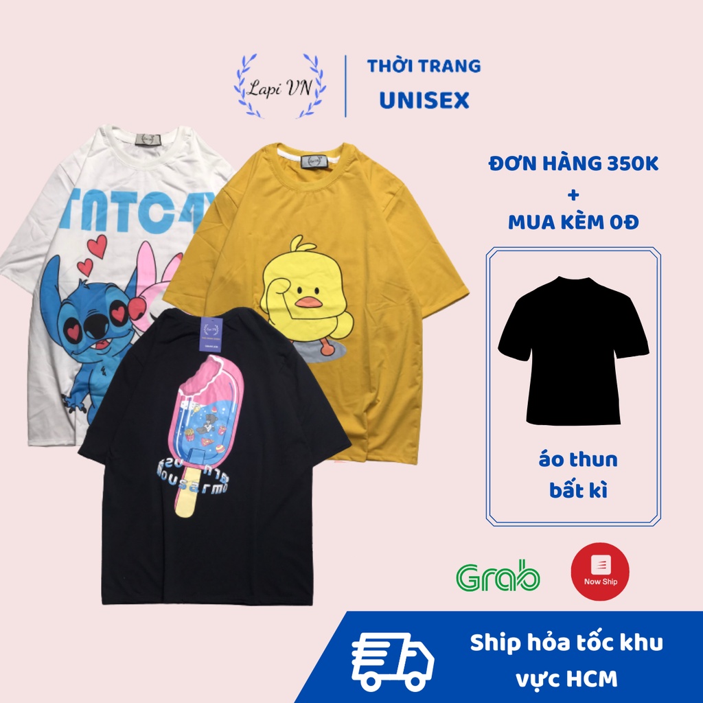 [NHIỀU MẪU] Áo Thun Unisex Cartoon 3D -Lapi VN, Chất Cotton Thoáng Mát Form Rộng Tay Lỡ Cổ Tròn Freesize, Big Size