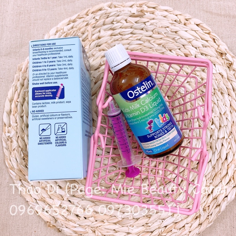 Canxi &amp; Vitamin D3 Ostelin dạng nước cho bé, 90ml - Úc