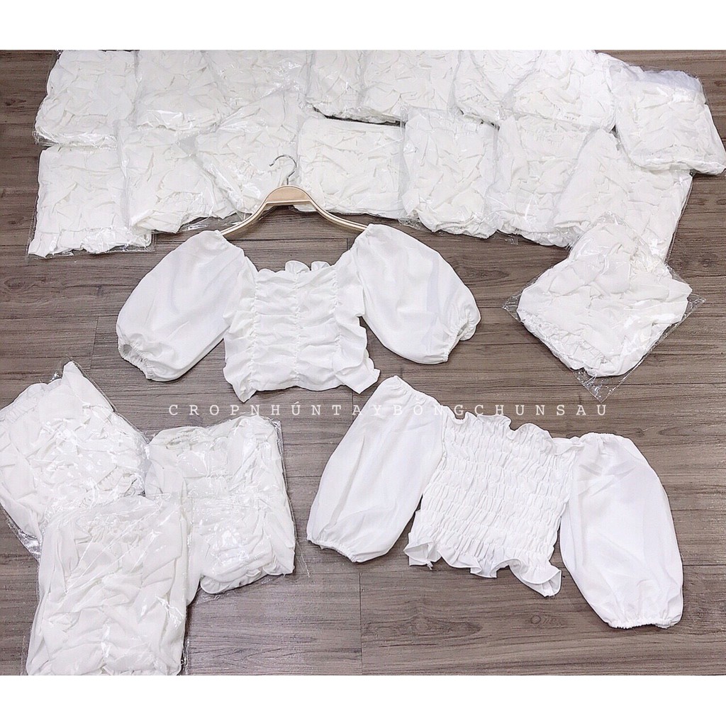 ÁO KIỂU CROPTOP CHUN NGỰC TAY PHÔNG ULZZANG MẶC 2 KIỂU MÀU TRẮNG ULZZANG