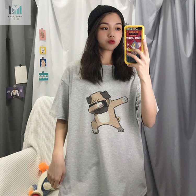 Áo Thun Tay Lỡ Áo Phông Tay Lỡ Unisex Form Rộng In Hình Chó PUG