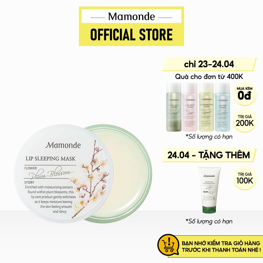 Mặt nạ ngủ môi dưỡng ẩm và loại bỏ tế bào chết da môi Mamonde Lip Sleeping Mask 20g