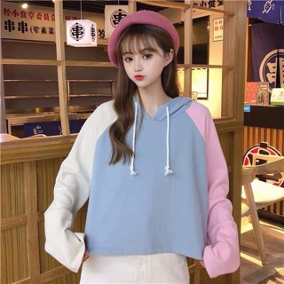 Áo mũ croptop phối tay japlang D&N