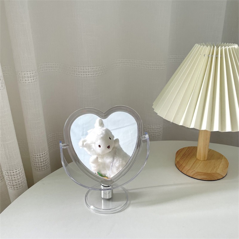 Gương Trang Điểm Hình Trái Tim Hai Mặt Bằng Acrylic Trong Suốt Để Bàn