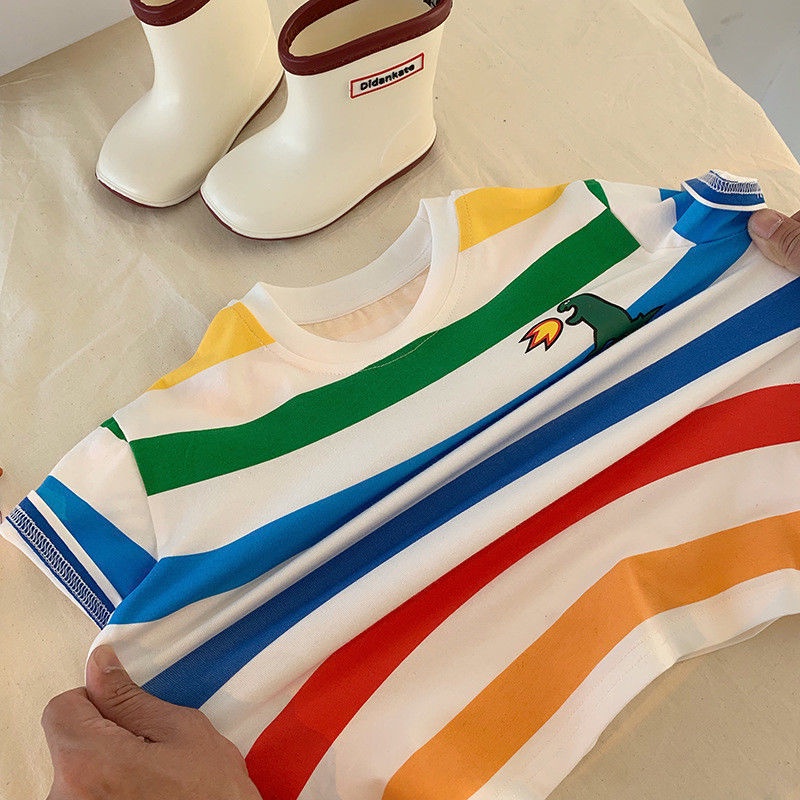 Áo Thun Ngắn Tay Họa Tiết Sọc Ngang Phong Cách Hàn Quốc Dành Cho Bé Trai S 2022