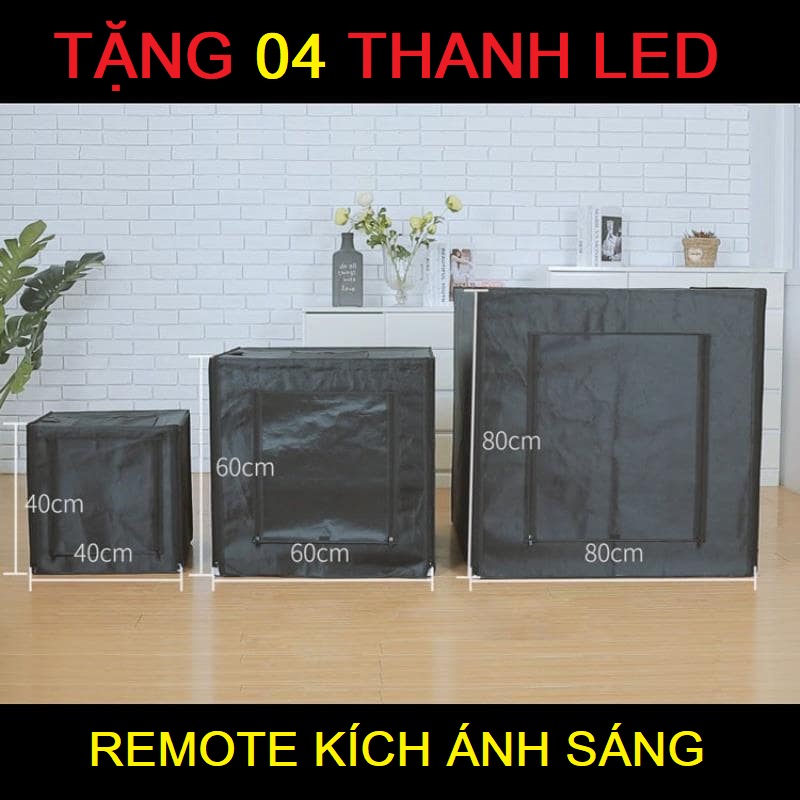 Hộp Chụp Ảnh Sản Phẩm 4 Đèn Led, 3 Chế Độ Màu + Remote Tăng Giảm Ánh Sáng