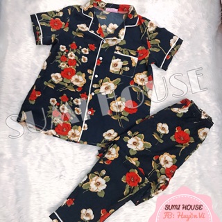 Pijama lụa hoạ tiết bông HÈ - THU 2018